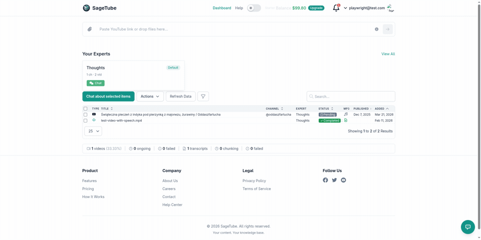 SageTube demo: asking a question and getting a cited answer